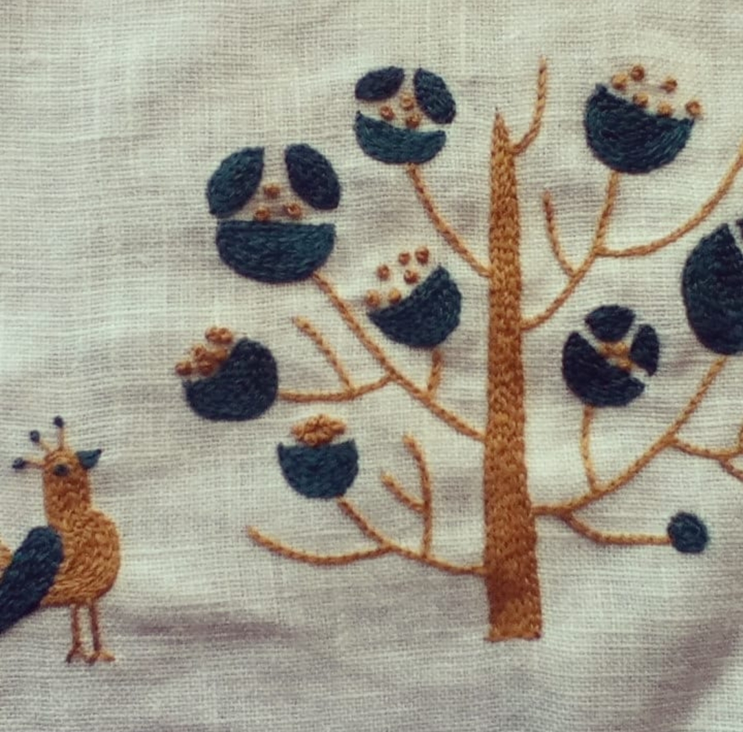 樋口愉美子さんの図案で刺した刺繍　二色の刺繍