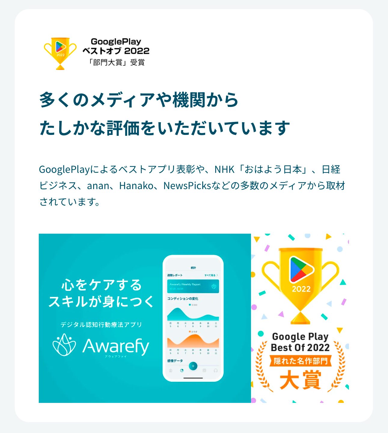 GooglePlayによるベストアプリ表彰Awarefy（アウェアファイ）